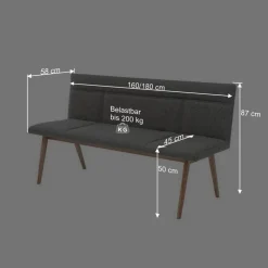 Wohnen Küchenbänke|Esszimmerbänke*Mid Century Esstisch Bank in Grau Webstoff - Tucina