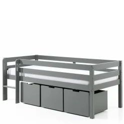 Kinder Wohnen Mini Hochbett mit Absturzsicherung in Grau - Joina