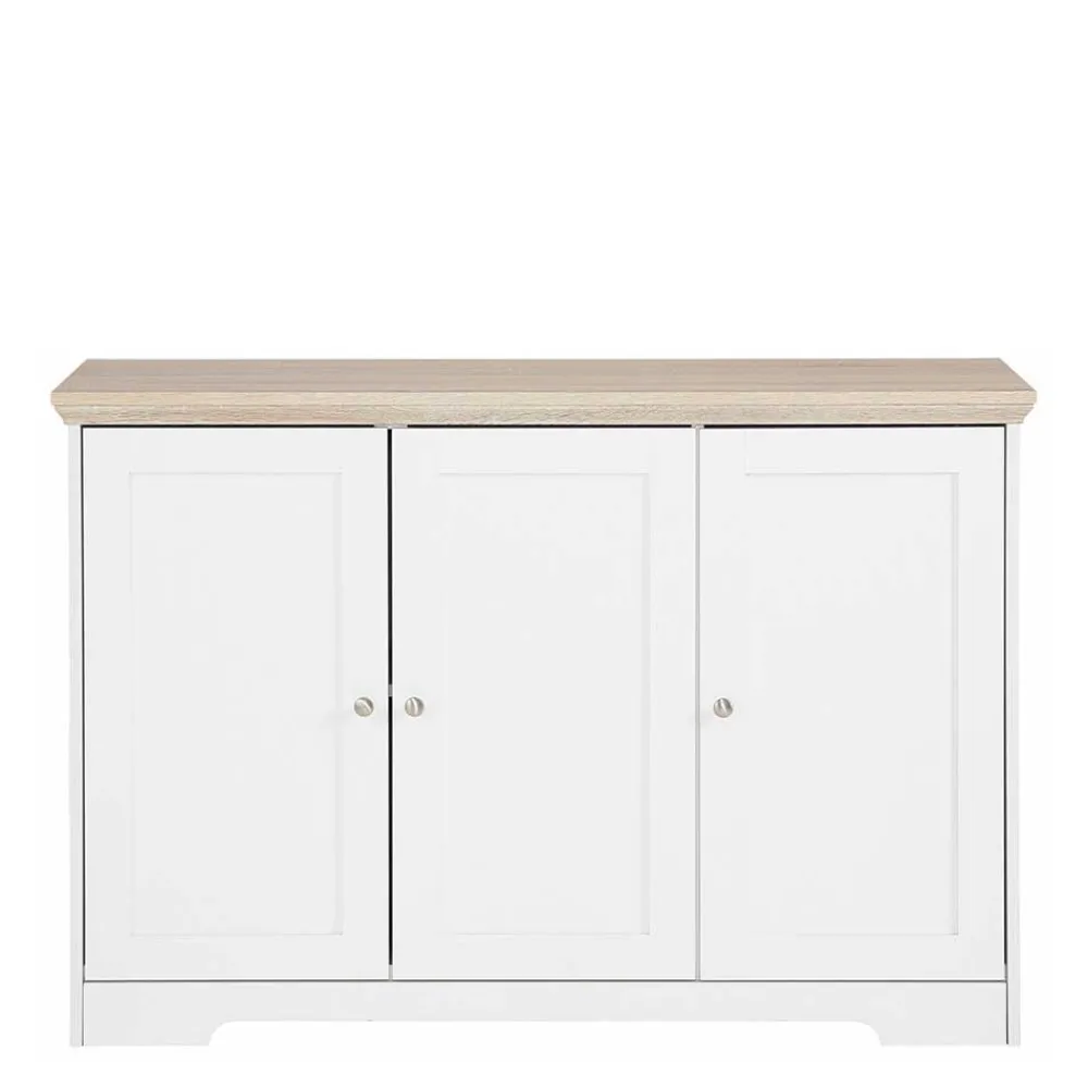 Wohnen Modern Country Türen-Kommode in Weiß & Eiche - Akedra
