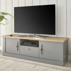 Wohnen Landhausmöbel|Tv & Hifi-Möbel*Modern Country TV Board in Lichtgrau & Eiche - Buleta