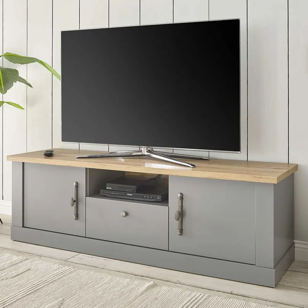 Wohnen Landhausmöbel|Tv & Hifi-Möbel*Modern Country TV Board in Lichtgrau & Eiche - Buleta