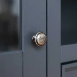 Wohnen Massivholzmöbel|Esszimmer-Vitrinen*Modern Country Vitrinenschrank in Grau & Kiefer - Eromsia