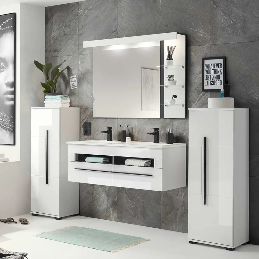 Wohnen Weiße Möbel|Glasmöbel*Moderne Badmöbel im Set - Ingmesan (vierteilig)