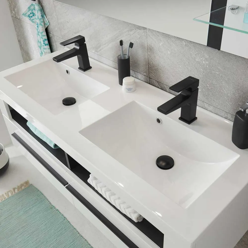 Wohnen Weiße Möbel|Glasmöbel*Moderne Badmöbel im Set - Ingmesan (vierteilig)