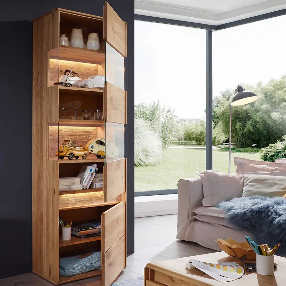 Wohnen Moderne Wildeiche Vitrine 63x207x43 cm - Acmida