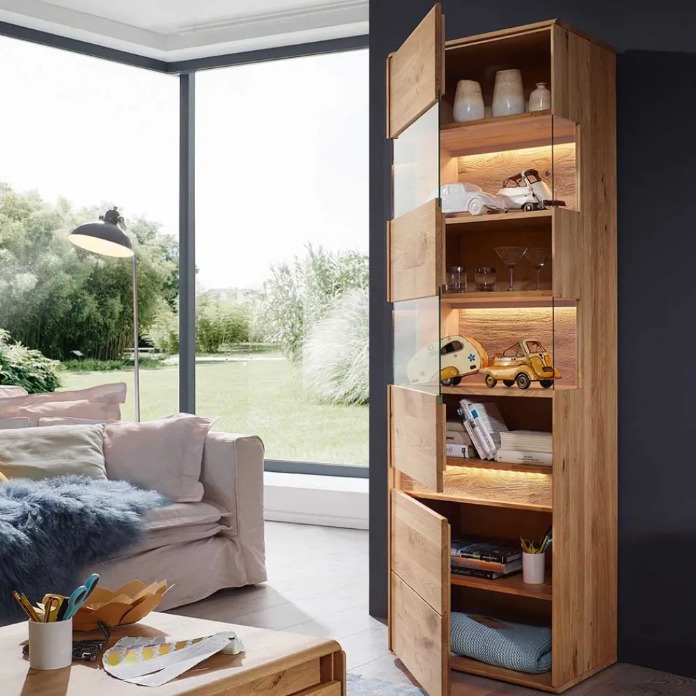 Wohnen Moderne Wildeiche Vitrine 63x207x43 cm - Acmida