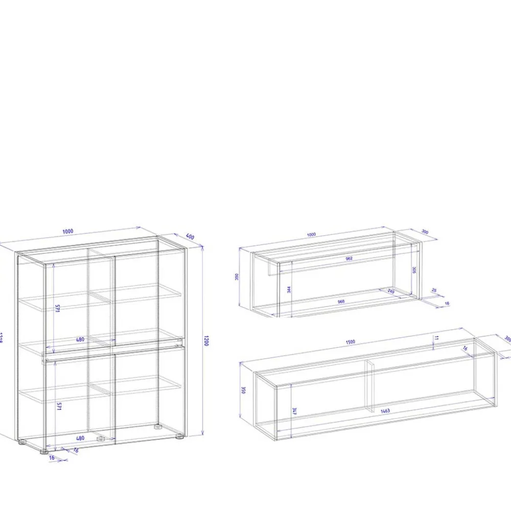 Wohnen Weiße Möbel|Wohnzimmerschränke*Moderne Wohnzimmereinrichtung Schrank Set - Nonessia (dreiteilig)