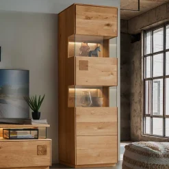 Wohnen Moderne Wohnzimmervitrine aus Wildeiche Massivholz - Millena