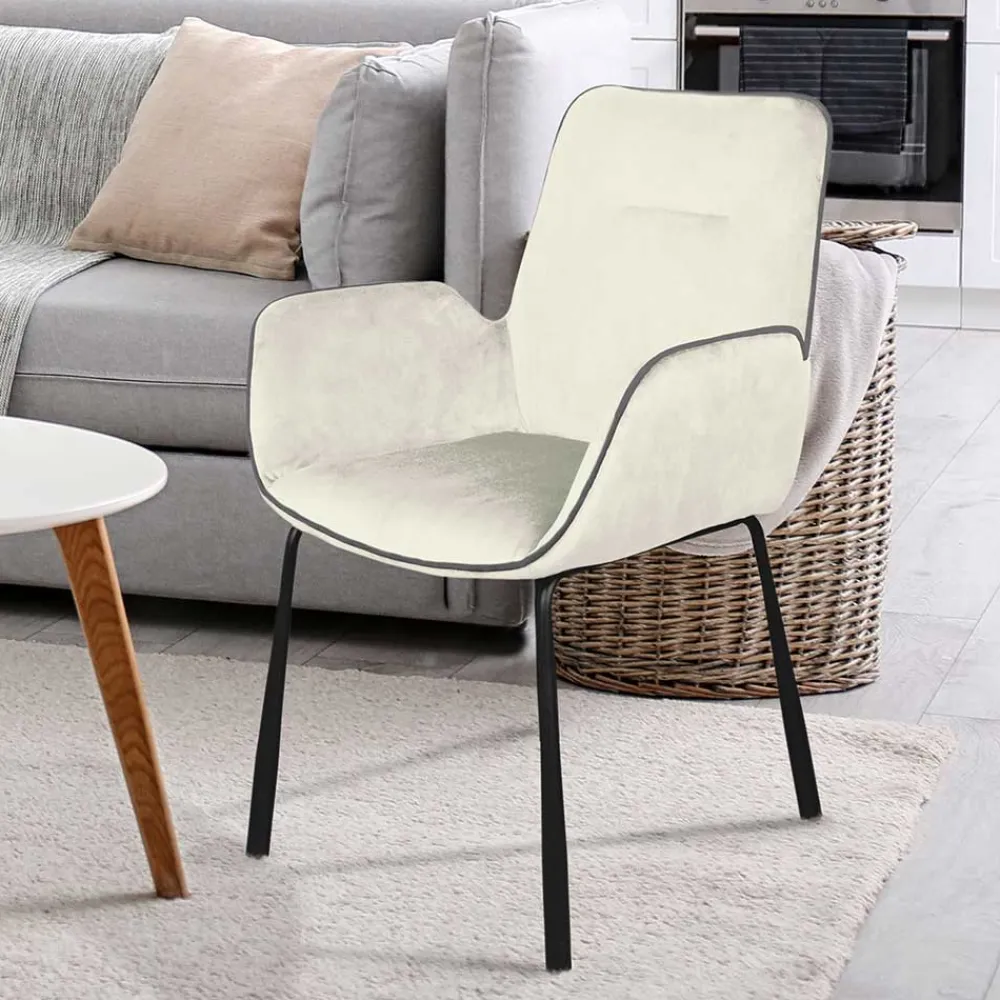 Wohnen Wohnzimmerstühle*Moderner Armlehnenstuhl in Creme Samtstoff - Trocios