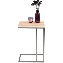 Wohnen Moderner Beistelltisch in Sonoma Eiche Helma mit Metall Edelstahloptik