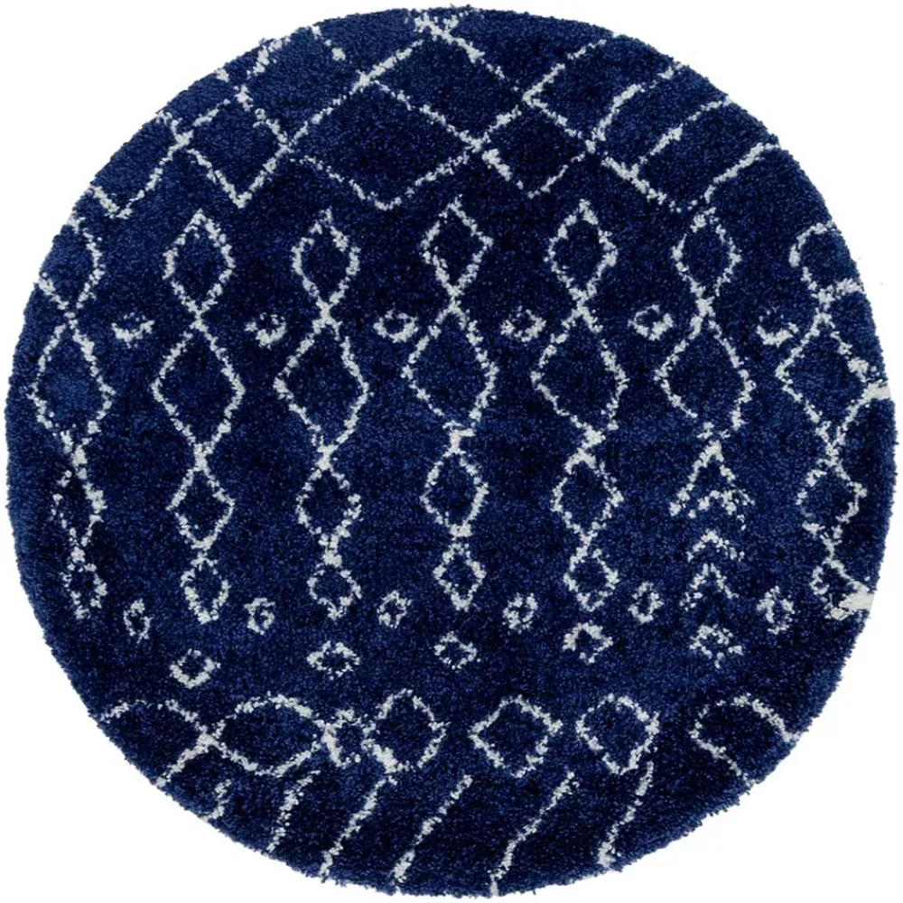 Wohnen Moderner Hochflor Teppich in Blau mit Creme - Luzian