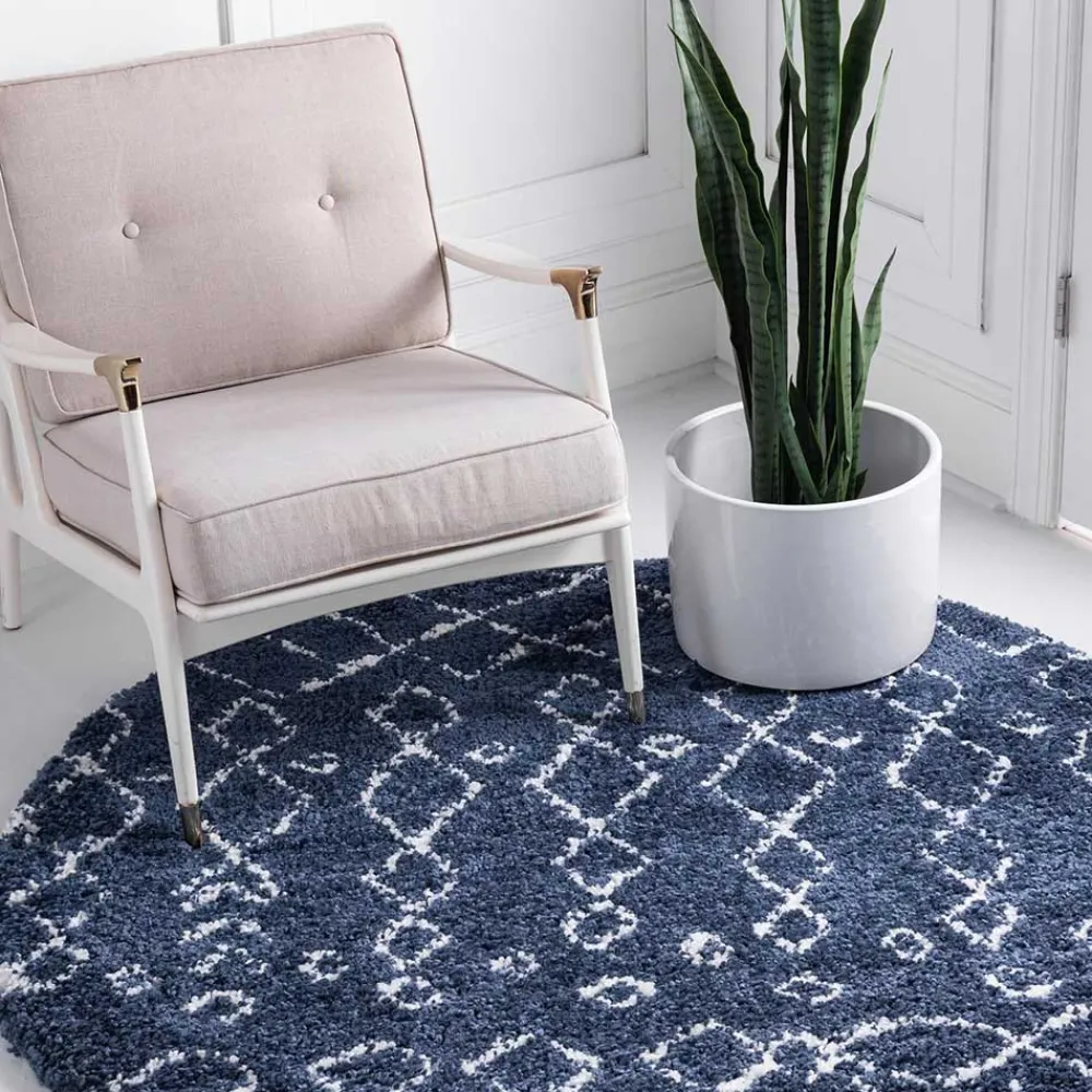 Wohnen Moderner Hochflor Teppich in Blau mit Creme - Luzian