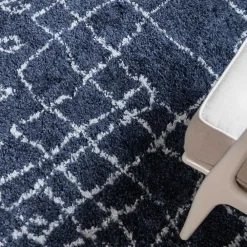 Wohnen Moderner Hochflor Teppich in Blau mit Creme - Luzian