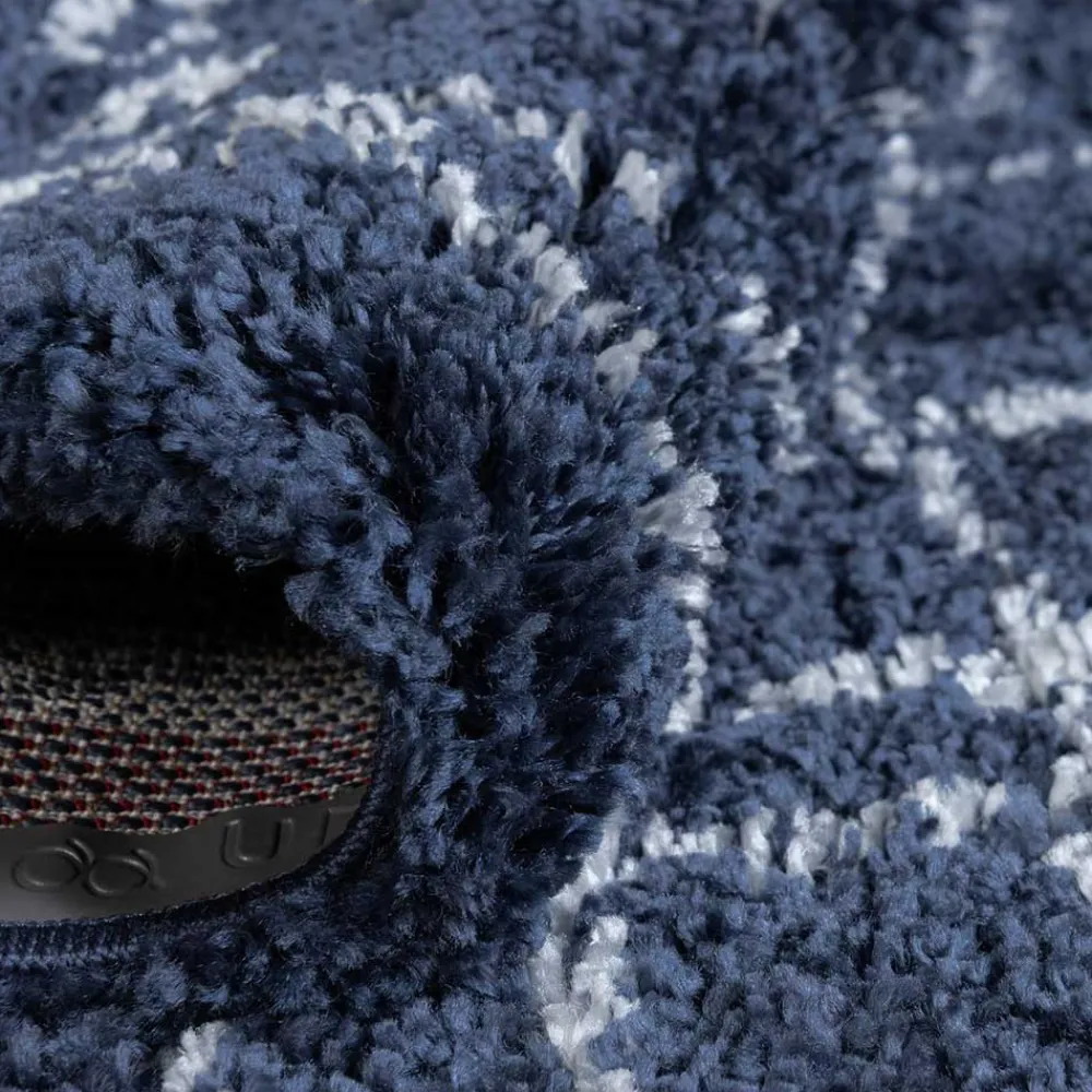 Wohnen Moderner Hochflor Teppich in Blau mit Creme - Luzian