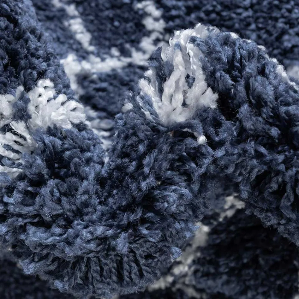 Wohnen Moderner Hochflor Teppich in Blau mit Creme - Luzian