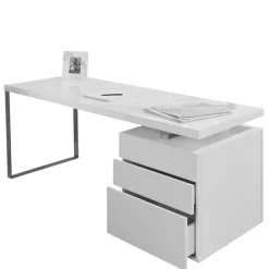 Kinder Wohnen Moderner Hochglanz Schreibtisch mit drei Schubladen - Nivatus