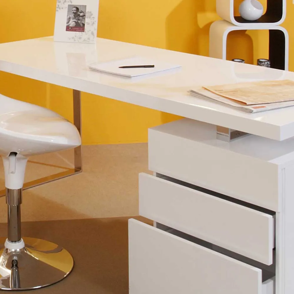 Kinder Wohnen Moderner Hochglanz Schreibtisch mit drei Schubladen - Nivatus