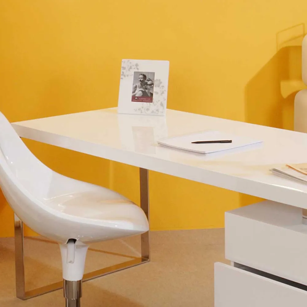 Kinder Wohnen Moderner Hochglanz Schreibtisch mit drei Schubladen - Nivatus