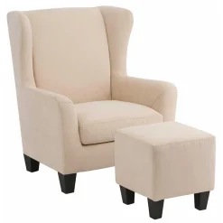 Wohnen Vintage Möbel*Moderner Ohrenbackensessel & Hocker - Jirup (zweiteilig)