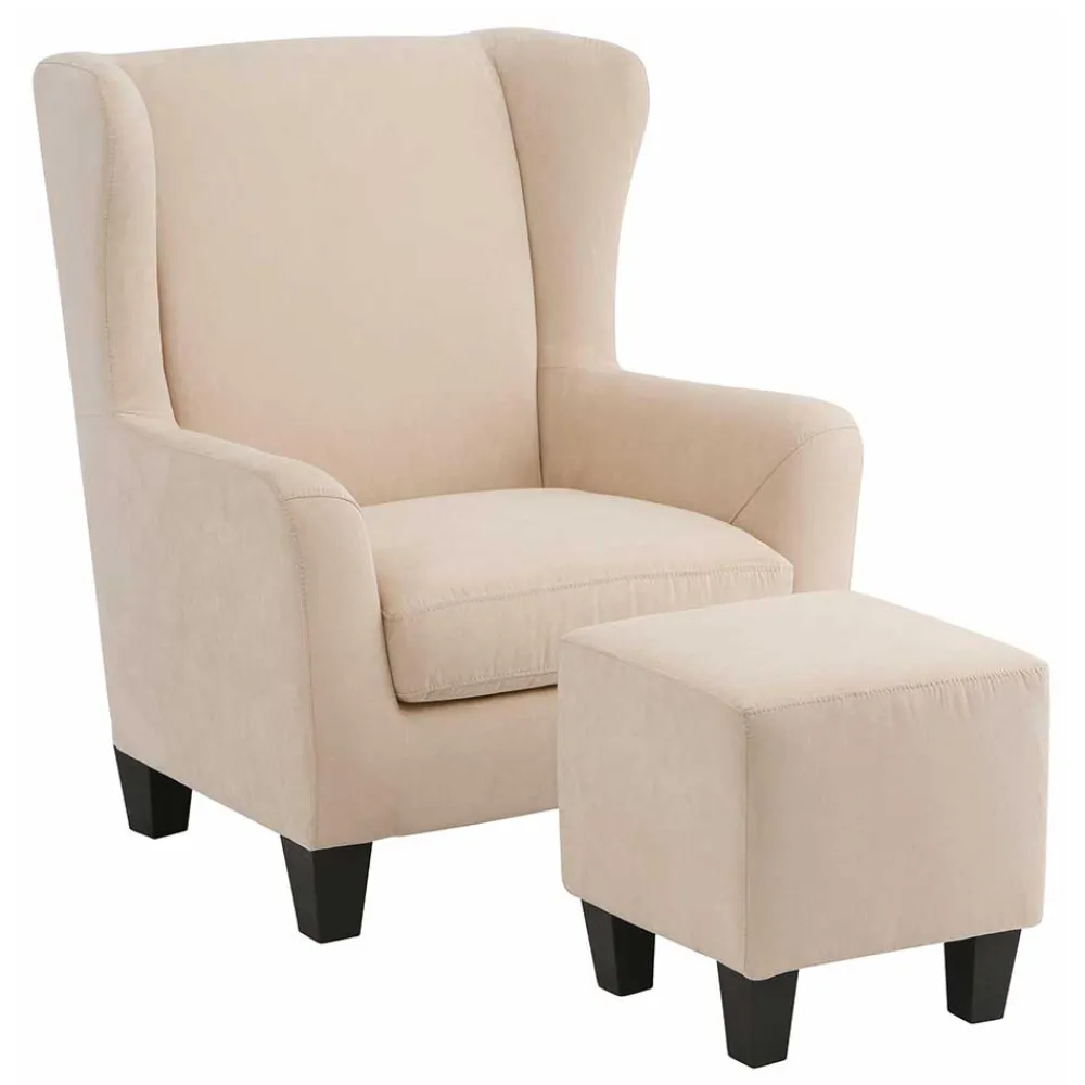 Wohnen Vintage Möbel*Moderner Ohrenbackensessel & Hocker - Jirup (zweiteilig)