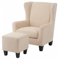 Wohnen Vintage Möbel*Moderner Ohrenbackensessel & Hocker - Jirup (zweiteilig)