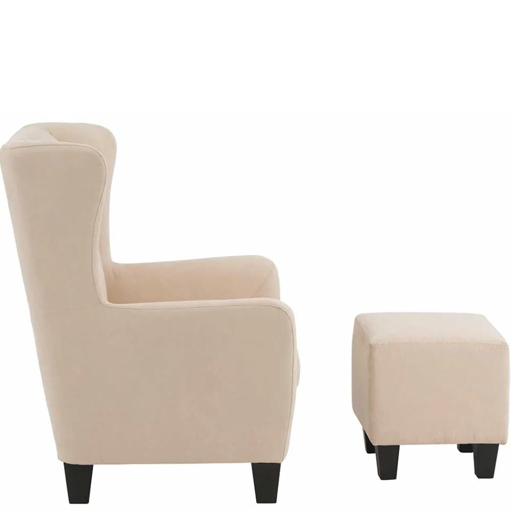 Wohnen Vintage Möbel*Moderner Ohrenbackensessel & Hocker - Jirup (zweiteilig)