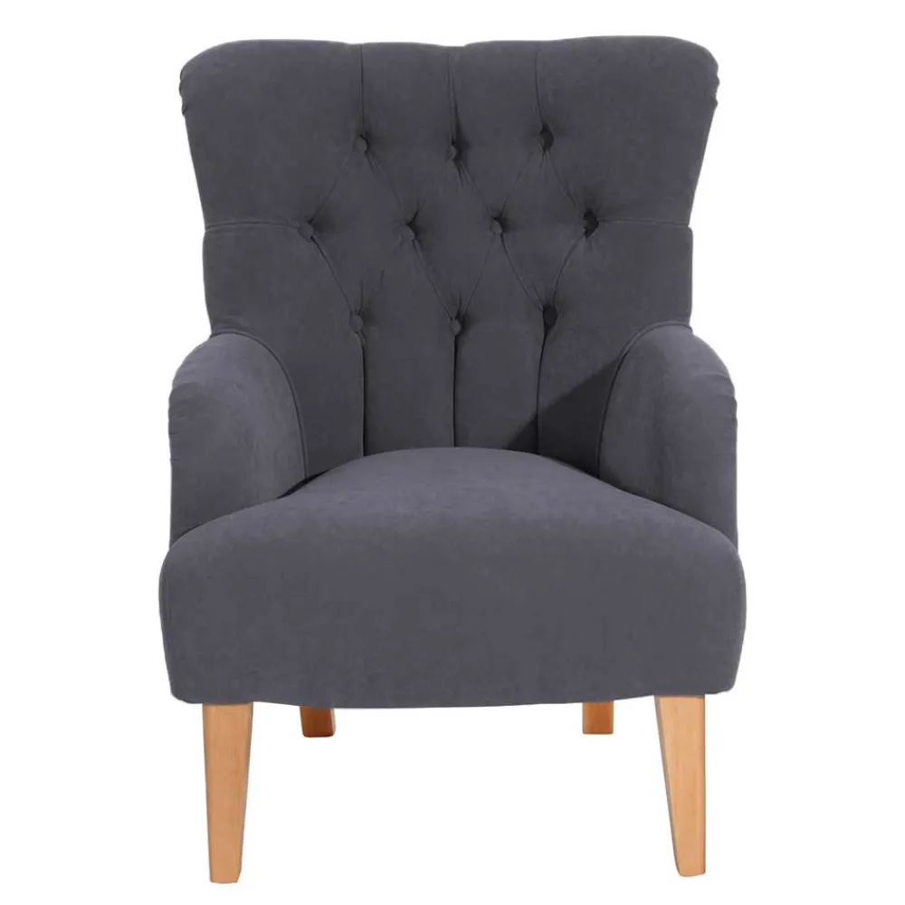 Wohnen Vintage Möbel*Moderner Ohrensessel in Anthrazit Velours - Barma