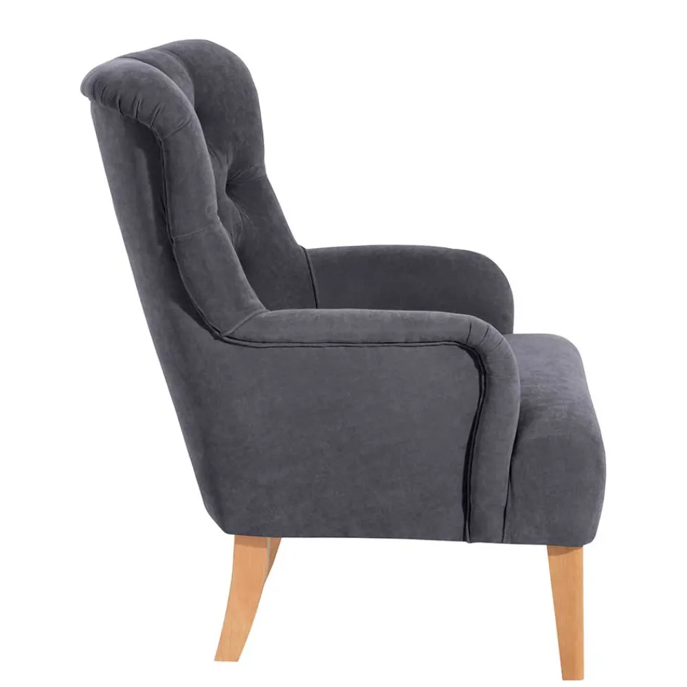 Wohnen Vintage Möbel*Moderner Ohrensessel in Anthrazit Velours - Barma