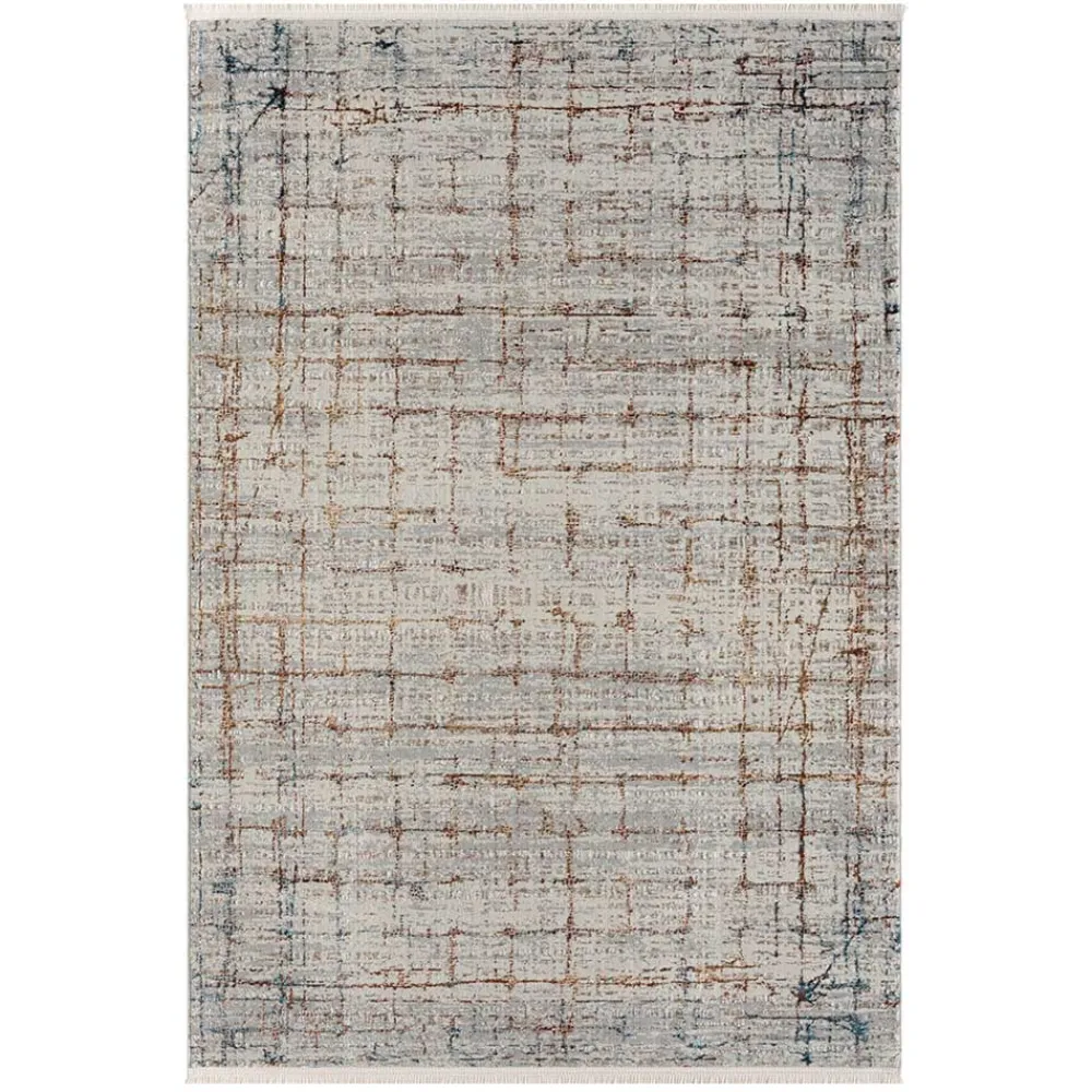 Wohnen Moderner Teppich in Hellgrau & Terracotta - Ropez