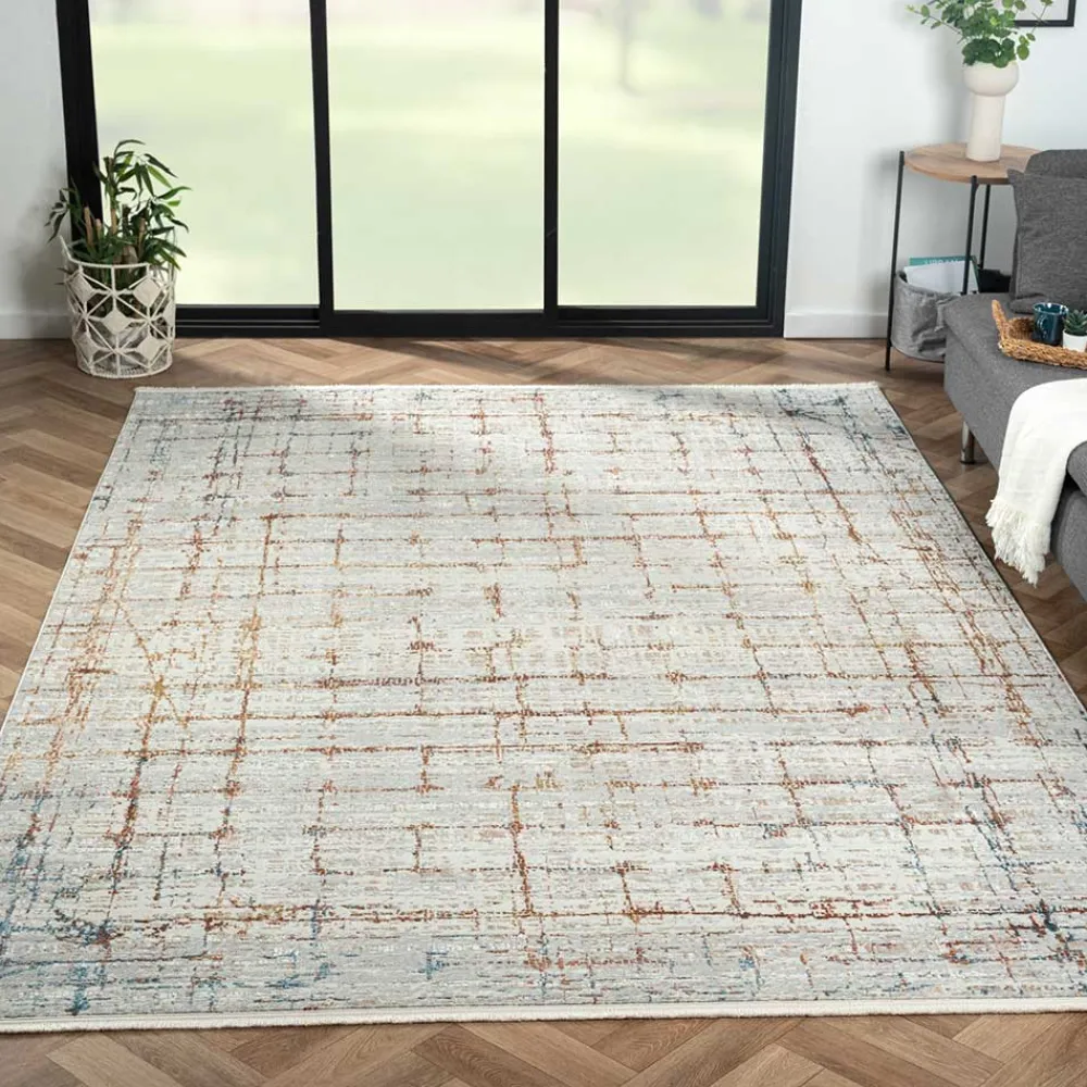 Wohnen Moderner Teppich in Hellgrau & Terracotta - Ropez