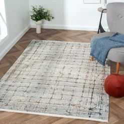 Wohnen Moderner Teppich in Hellgrau & Terracotta - Ropez