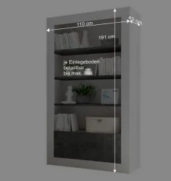 Wohnen Graue Möbel|Loft Möbel*Modernes Bücherregal in Grau zweifarbig - Bari