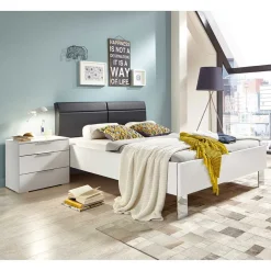 Wohnen Jugendbetten*Modernes Bett in Weiß mit Dunkelgrau - Oledra