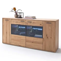 Wohnen Modernes Eiche Sideboard mit Glaseinsätzen - Assela