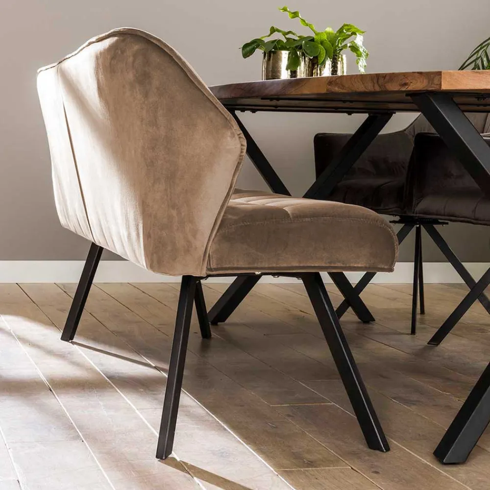 Wohnen Modernes Esstisch Sofa in Beige Samt - Foxxy