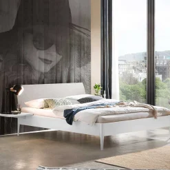 Wohnen Modernes Holzbett in Weiß mit grauem Kopfteil - Cracks