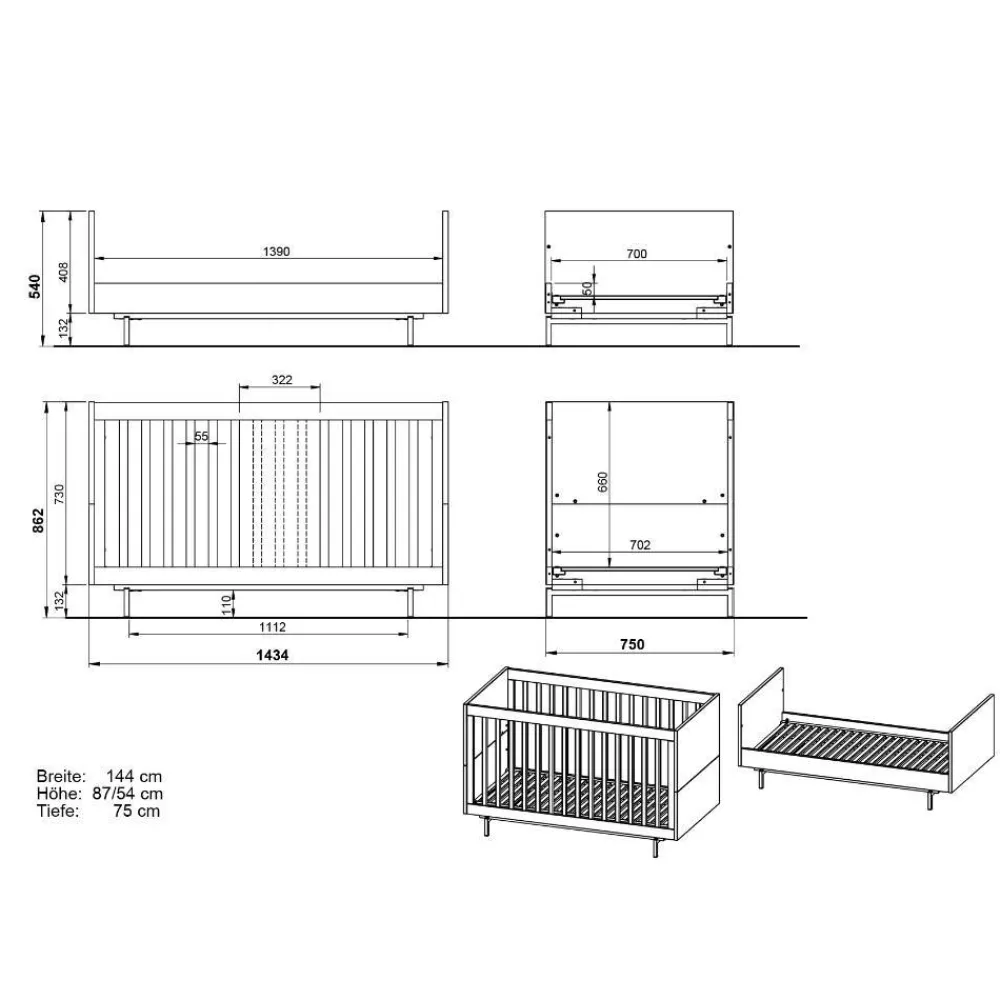 Kinder Wohnen Modernes Kinderzimmer in Grau - Suzanas (dreiteilig)