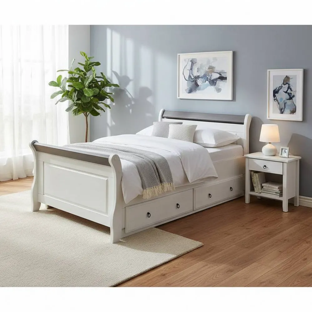 Wohnen Modernes Landhausbett in Weiß & Grau - Caneon