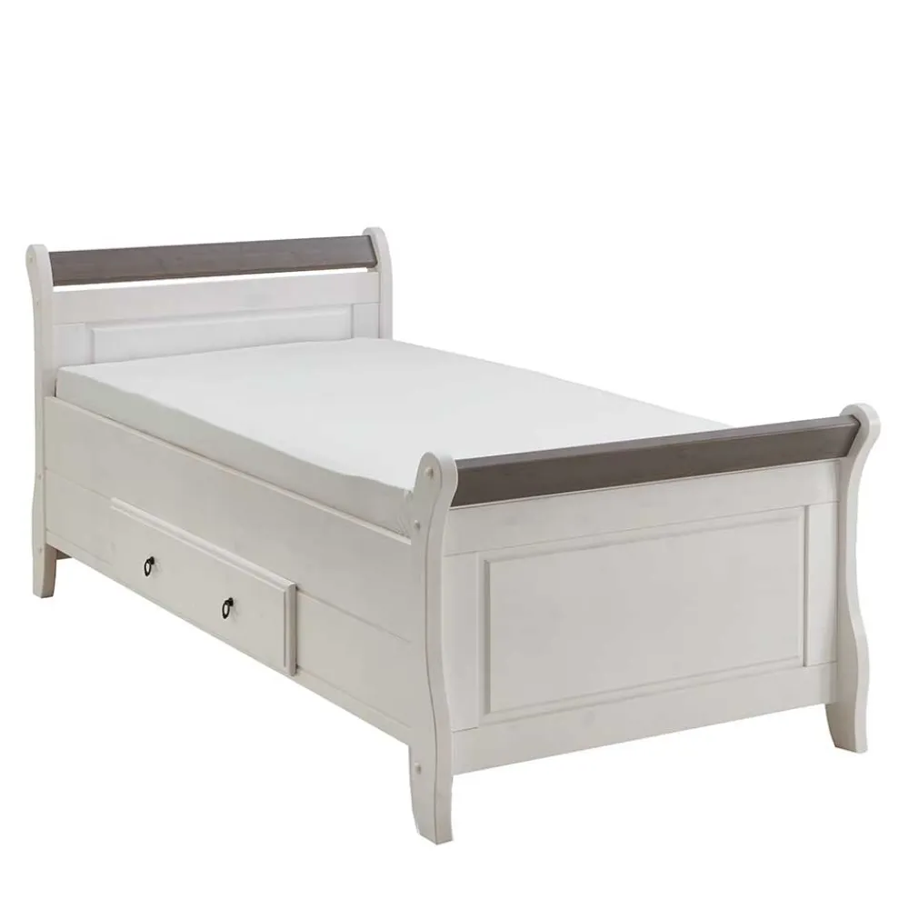 Wohnen Modernes Landhausbett in Weiß & Grau - Caneon