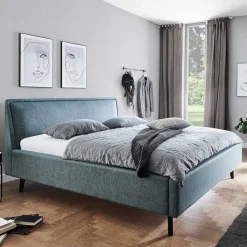 Wohnen Modernes Polsterbett in Blaugrau Stoff - Sunhide
