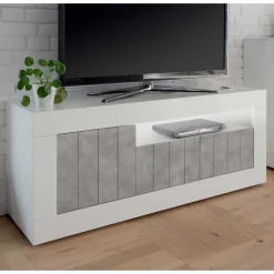 Wohnen Modernes TV Element in Hochglanz Weiß - Niris