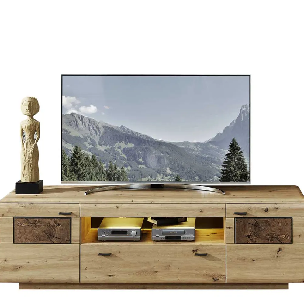 Wohnen Modernes TV Lowboard in Holzoptik Wildeiche - Iniaco