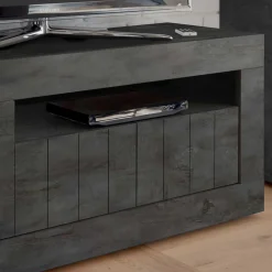 Wohnen Loft Möbel|Industrial Möbel*Modern-geradliniges TV Board in Dunkelgrau Dekor - Bella