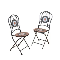 Wohnen Schwarze Möbel|Balkonmöbel*Mosaik Gartenstuhl Set Etiennas mit Eisen Schwarz (2er Set)