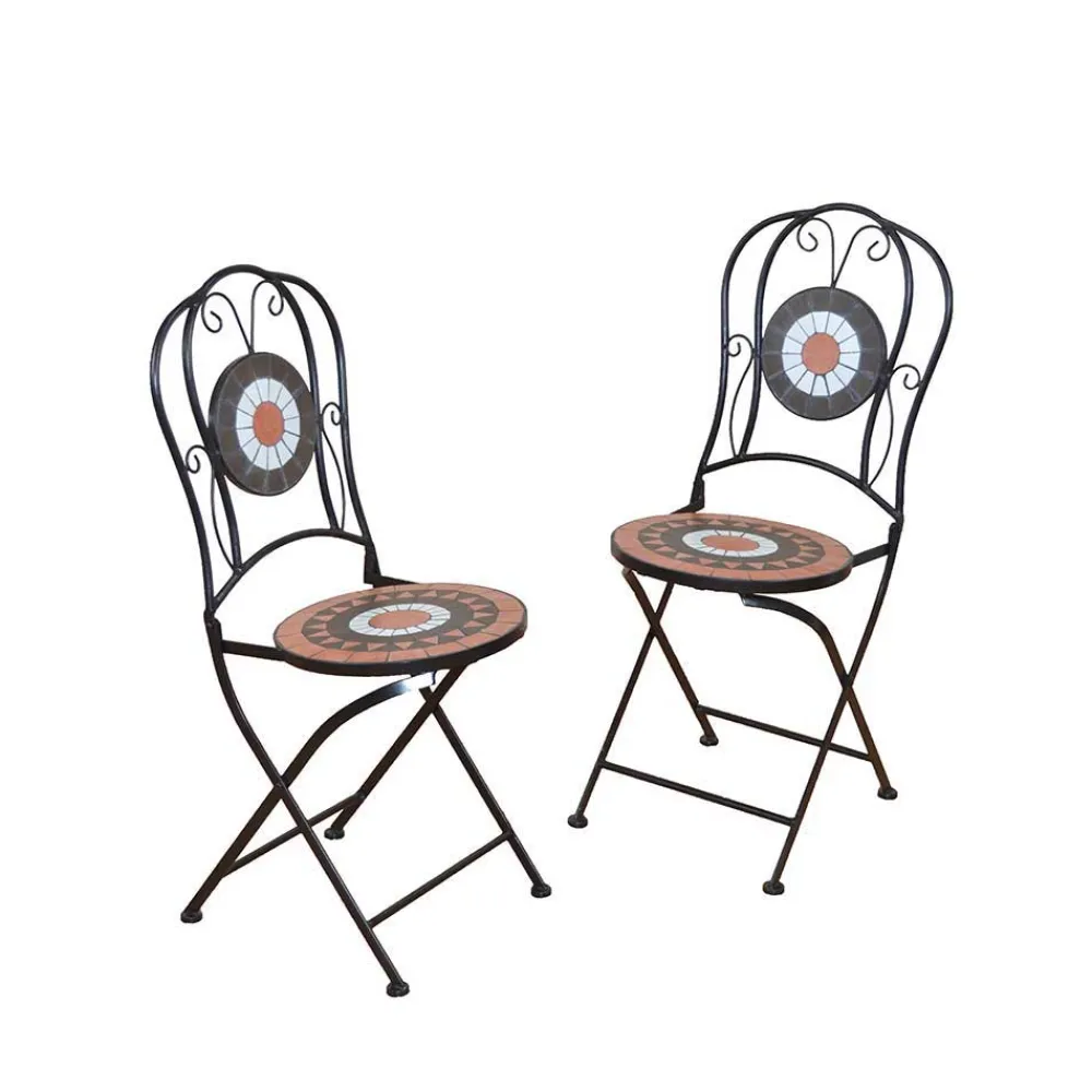 Wohnen Schwarze Möbel|Balkonmöbel*Mosaik Gartenstuhl Set Etiennas mit Eisen Schwarz (2er Set)