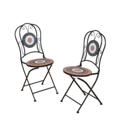 Wohnen Schwarze Möbel|Balkonmöbel*Mosaik Gartenstuhl Set Etiennas mit Eisen Schwarz (2er Set)