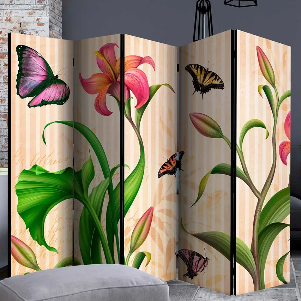 Wohnen Wohnzimmer-Regale|Paravents*Motiv Trennwand Blume & Schmetterlinge - Rovigo