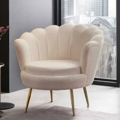 Wohnen Designermöbel*Muschel Designsessel in Creme Boucle - Ucera