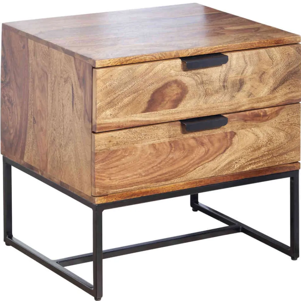 Wohnen Loft Möbel|Industrial Möbel*Nachtkommode aus Sheesham massiv & Metall - Campane