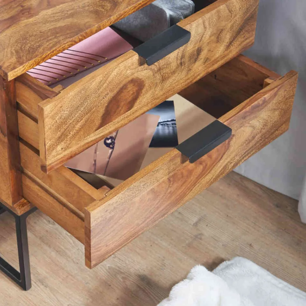 Wohnen Loft Möbel|Industrial Möbel*Nachtkommode aus Sheesham massiv & Metall - Campane